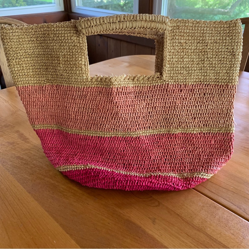 Woven Straw Tote Bag - Pink Gradient